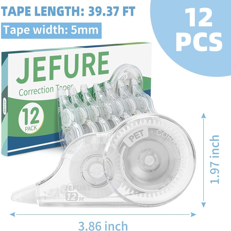 JEFURE 12 Pcs Correction Tape, 39.4 Ft White Wrong Out Tear-Resistant Bulk, Instant Corrections Easy To Use Applicator for School, Office, Note Taking, Journal (Tape Width 0.2 in, Clear) - Image 2